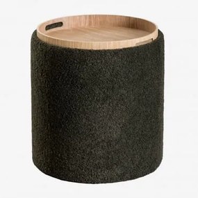Mesa Lateral Redonda Estofada Berkeleni Com Bandeja E Armazenamento, Ø40 Cm Tecido Pele De Borrego Verde Sálvia - Sklum