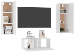3 pcs conjunto de móveis de TV derivados de madeira branco