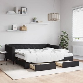 vidaXL Sofá-cama com gavetão e gavetas 90x190 cm tecido preto