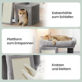 Arranhador para Gatos de arranhar com placa de arranhar 51 x 39,2 x 46,4 cm, casinha para gatos e plataforma cinzento claro