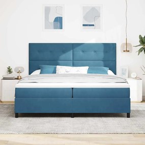 Camas Box Spring vidaXL com Colchão Azul Escuro 200x200 cm Veludo