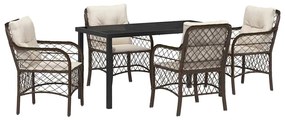 Conjunto de Jantar de Jardim com 5 Peças e Almofadas Marrons em Rattan