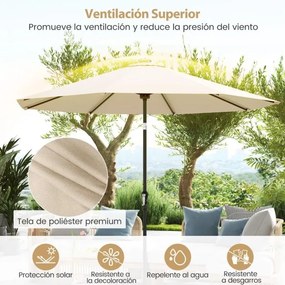 Guarda-sol para jardim 3 M com 96 luzes LED, 9 modos, ajuste de inclinação, manivela fácil, 8 hastes, tampa ventilada bege