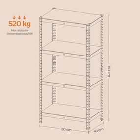 Estante arrumação garagens, escritorios, arrumos 40 x 80 x 160 cm preto-greige