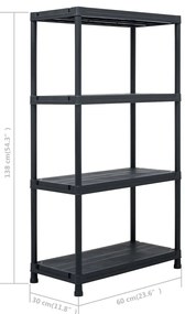 Estante de arrumação 100 kg 60x30x138 cm plástico preto