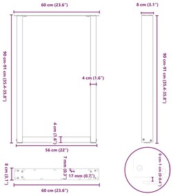 Pés de mesa de bar em forma de U, 2 peças, aço natural, 60x(90-91) cm,