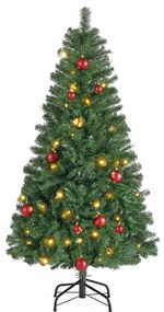Árvore de Natal artificial 150 cm de altura com iluminação com (PACOTE BOLAS VERMELHAS) e com suporte metálico Verde