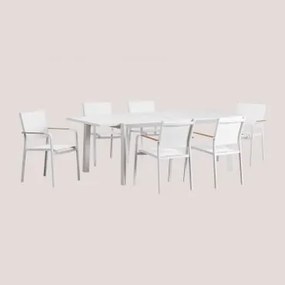 Conjunto De Mesa Extensível Starmi 180x240-100 Cm E 6 Cadeiras De Jardim Empilháveis Em Alumínio Archer Gardénia Branco - Sklum