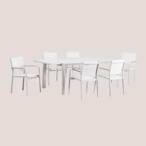 Conjunto De Mesa Retangular 180x240-100 Cm Extensível Starmi E 6 Cadeiras De Jardim Empilháveis Em Alumínio Archer Gardénia Branco - Sklum