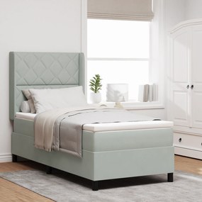 Cama Box Spring com Colchão & Luz LED Cinza Claro 90x190 cm Veludo