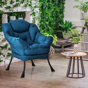 Poltrona moderna em tecido de poliéster com estrutura em metal estofada com bolso lateral 75 x 81 x 94,5 cm Azul Marinho
