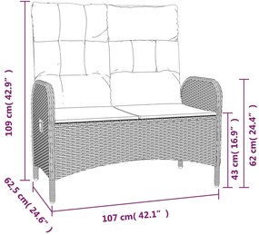 2 pcs conjunto de jantar p/ jardim c/ almofadões vime PE cinza