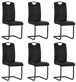 Cadeiras de jantar cantilever 6 pcs couro artificial preto