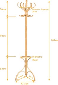 Cabide de Pé Alrik – 182 cm – Madeira Natural com 12 Ganchos Giratório