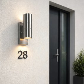 Candeeiro de parede exterior em aço 2 luzes IP44 com sensor crepuscular - Duo