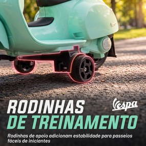 Mota Elétrica Infantil 6V para crianças 18-36 meses Mini Vespa GTS com 2 Rodas Auxiliares, Bateria de Lítio, Farol, Buzina e Encosto, Verde