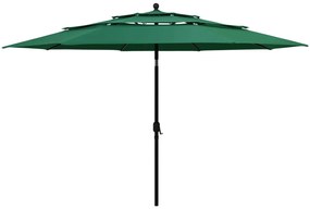 Guarda-sol de jardim 3 camadas c/ poste de alumínio 3,5 m verde