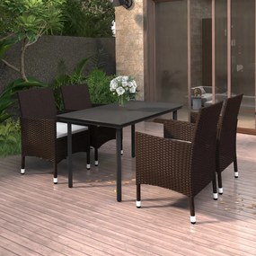 vidaXL 5 pcs conjunto de jantar p/ jardim c/almofadões vime PE e vidro