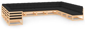 vidaXL 12 pcs conj. lounge jardim c/ almofadões antracite pinho maciço
