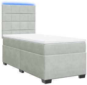 Cama com molas/colchão 90x190 cm veludo cinza-claro