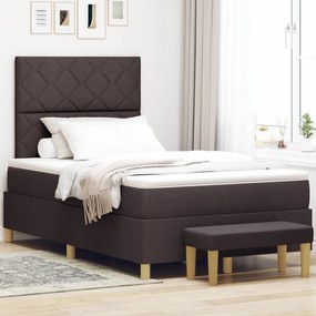 Cama Box Spring com Colchão e Banco Castanho Escuro 120x190 cm Tecido
