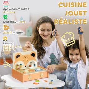 Mini-cozinha de brincar em madeira para crianças com 12 acessórios 31,5 L x 23,5 L x 25 A cm: frigideira, espátula, condimentos, frutas e legumes - pa
