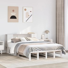 vidaXL Cama com estante sem colchão 140x200 cm madeira maciça branco