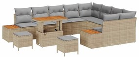 Conjunto de Sofá de Jardim vidaXL 12 Peças com Almofadas Bege Vime PE