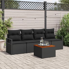 Conjunto de Sofá de Jardim vidaXL 5 Peças com Almofadas Preto Rattan A