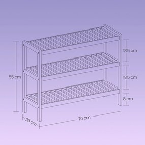 Sapateira em bambu com 3 níveis 70 x 55 x 26 cm (L x A x P) branco-cinzento