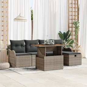 Conjunto de Sofá de Jardim vidaXL de 6 Peças com Almofadas Cinza Ratta