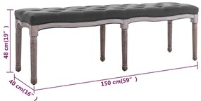 Banco em linho e madeira maciça 150x40x48 cm cinzento-escuro