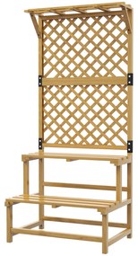Outsunny Suporte para Plantas de Madeira com Treliça Suporte para Vasos de 2 Níveis para Jardim Pátio Terraço 75x50x166 cm Natural