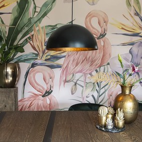 Candeeiro de suspensão industrial preto com dourado 50 cm - Magna Eco