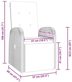 Conjunto de Jantar de Jardim 7 Peças com Almofadas Cinza Vime PE