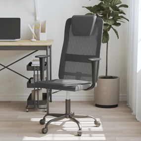 vidaXL Cadeira escritório tecido malha/couro art regulável cinza/preto