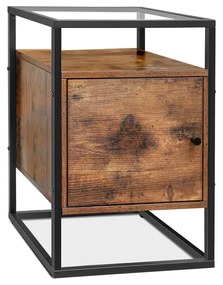 Mesa de cabeceira VASAGLE, mesa de cabeceira, mesa lateral de vidro com armário, mesa lateral, para quarto, sala de estar, hall, vidro temperado estável, fácil montagem, design industrial, marrom rústico LNT05BX