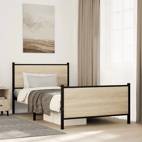Estrutura de cama sem colchão 100x190 cm metal carvalho sonoma