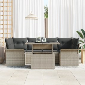 Conjunto de Sofás vidaXL de 7 Peças com Almofadas Cinza Claro em Ratta