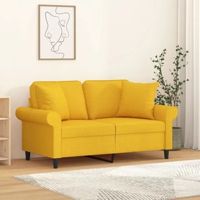 vidaXL Sofá 2 lug. c/ almofadas/almofadões 120 cm tecido amarelo-claro