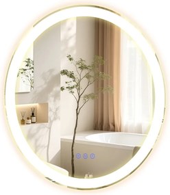 Espelho redondo para casa de banho 61 cm de diâmetro, espelho de parede com LED branco