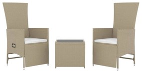 3 pcs conjunto lounge para jardim vime PE e aço bege