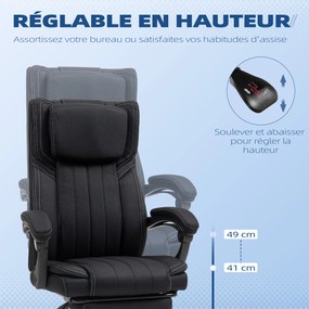 Cadeira de escritório giratória com encosto reclinável e altura ajustável, 65 x 61 x 105-113 cm, preta