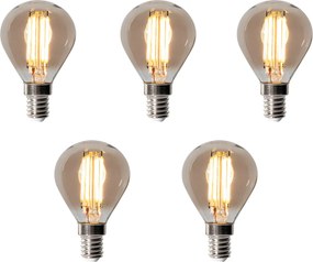 Conjunto de 5 lâmpadas LED E14 reguláveis P45 fumê 5W 470 lm 2200K