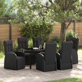 vidaXL Conjunto de Jantar de Jardim 7 Peças com Almofadas Preto Rattan Poliéster
