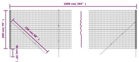 Cerca de malha de arame 2x10 m aço galvanizado antracite