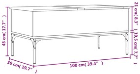 Mesa centro 100x50x45cm deriv. madeira/metal carvalho castanho