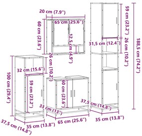 4 pcs Conjunto móveis casa de banho madeira proc. cinza sonoma