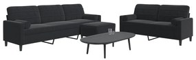 3 pcs conjunto de sofás com almofadões e rolos veludo preto