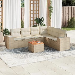 7 pcs conjunto de sofás p/ jardim com almofadões vime PE bege